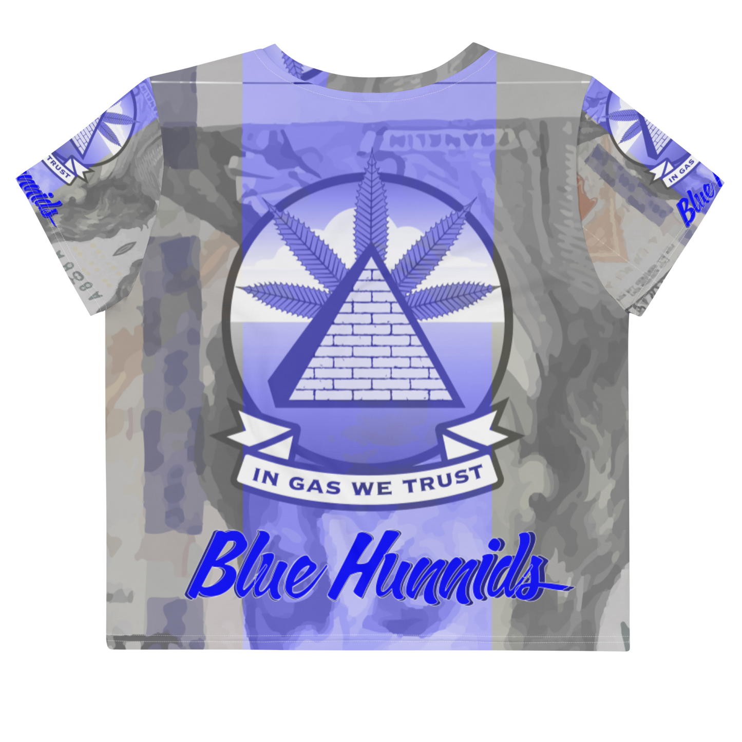 In Gas We Trust All-Over Print Crop Tee - Blue Hunnids