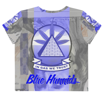 In Gas We Trust All-Over Print Crop Tee - Blue Hunnids