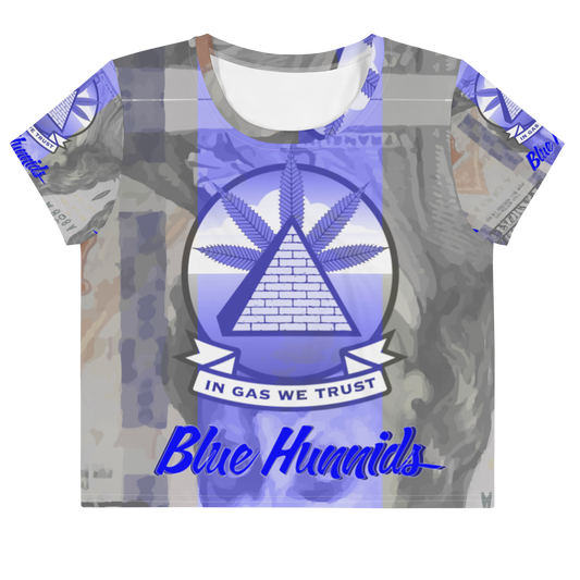 In Gas We Trust All-Over Print Crop Tee - Blue Hunnids