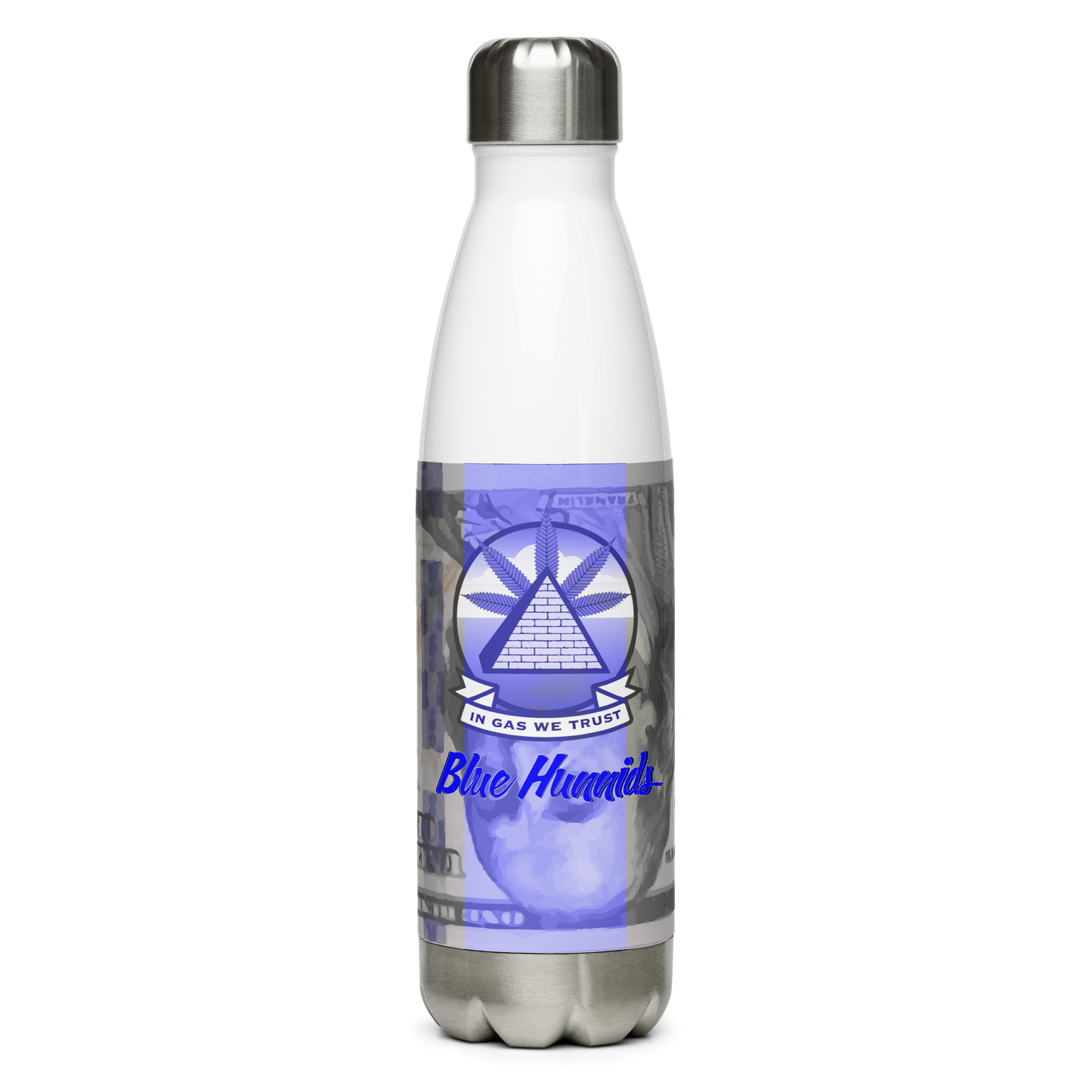 In Gas We Trust Stainless Steel Water Bottle - Blue Hunnids